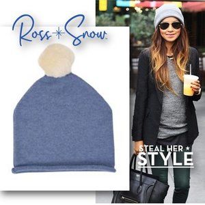 𝐑𝐎𝐒𝐒 ✳ 𝐒𝐍𝐎𝐖 100% Cashmere Palla de Neve Blue Pom-Pom Beanie Cap - NEW!!!